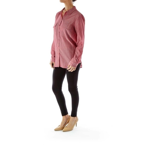 Express Viscose Blend Button-Down Collared Polka Dot Blouse Women's Medium - Picture 3 of 10